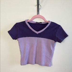 Purple Two-Tone Cropped Baby Tee – Y2K Aesthetic